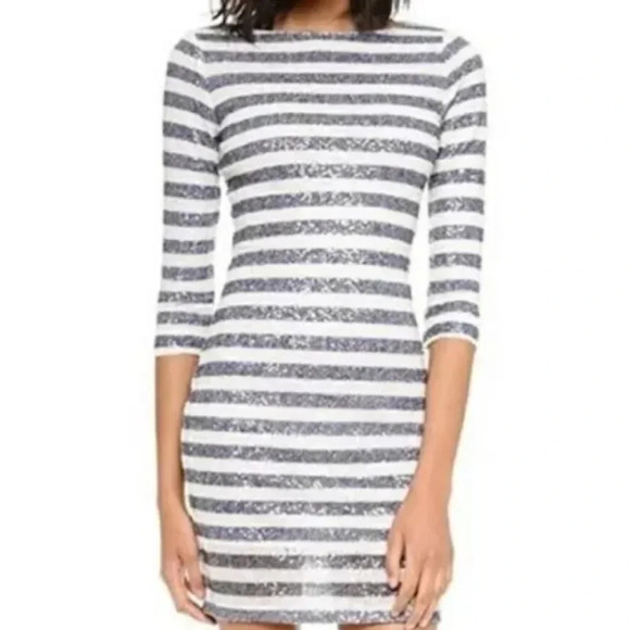 Alice + Olivia Dresses & Skirts - Alice + Olivia  Navy/White Sequined Bodicon Mini Dress - Size 4